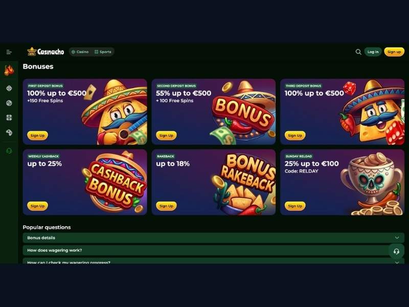 Casinacho Casino (Nacho Casino) bonuses complete guide for Canada: welcome package, cashback, RELDAY and rakeback with practical examples